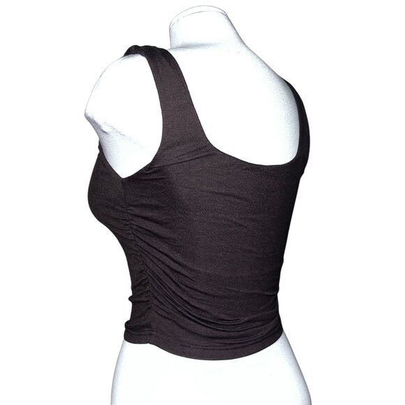 OGL Casual Round Neck Soft Ruched Side Tank Top with Bra Sz Small Women Brown - Picture 5 of 9